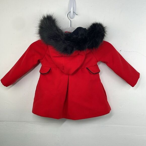 Cat & Jack Red Button Front Jacket Black Faux Fur Lined Hood toddler girl sz 2T - Picture 3 of 6